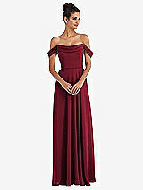 Alt View 1 Thumbnail - Burgundy Off-the-Shoulder Draped Neckline Maxi Dress