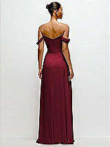 Rear View Thumbnail - Burgundy Off-the-Shoulder Draped Neckline Maxi Dress