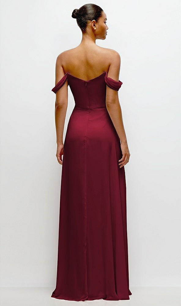 Back View - Burgundy Off-the-Shoulder Draped Neckline Maxi Dress