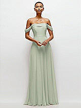 Front View Thumbnail - Celadon Off-the-Shoulder Draped Neckline Maxi Dress