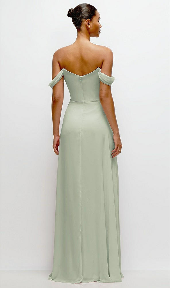 Back View - Celadon Off-the-Shoulder Draped Neckline Maxi Dress