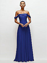 Front View Thumbnail - Cobalt Blue Off-the-Shoulder Draped Neckline Maxi Dress