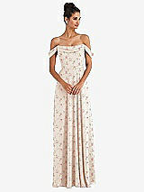 Front View Thumbnail - Coquette Floral Print Off-the-Shoulder Draped Neckline Maxi Dress