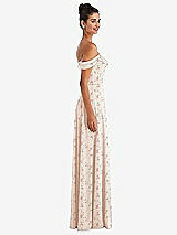 Side View Thumbnail - Coquette Floral Print Off-the-Shoulder Draped Neckline Maxi Dress