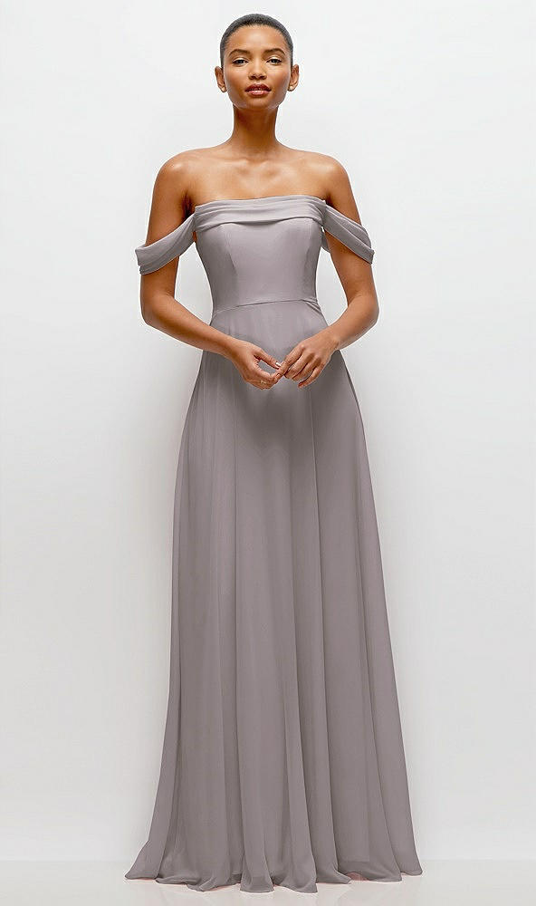 Front View - Cashmere Gray Off-the-Shoulder Draped Neckline Maxi Dress