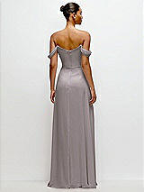 Rear View Thumbnail - Cashmere Gray Off-the-Shoulder Draped Neckline Maxi Dress