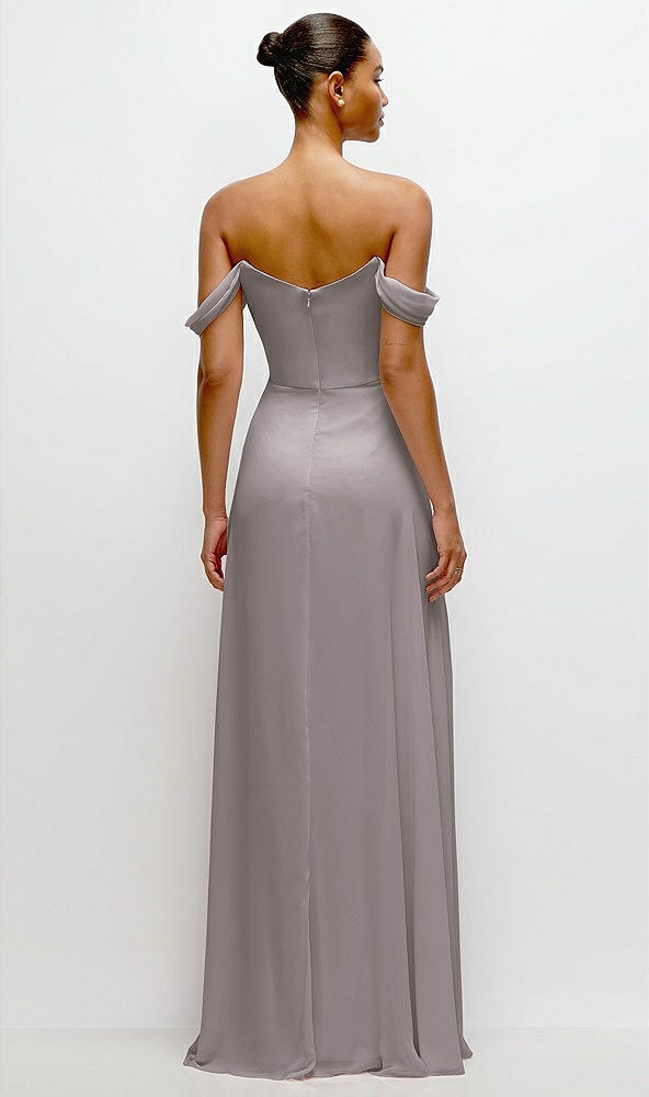 Back View - Cashmere Gray Off-the-Shoulder Draped Neckline Maxi Dress