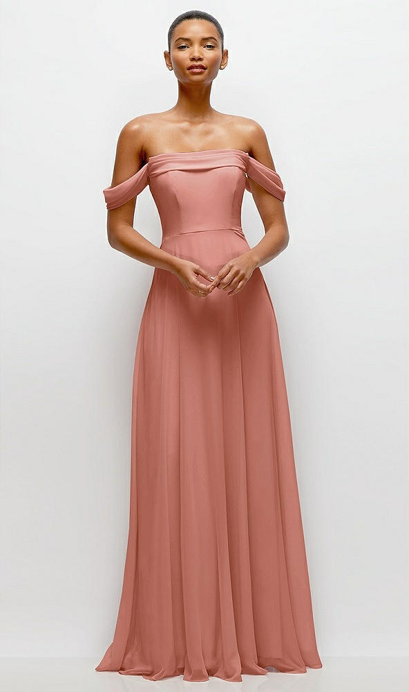 Front View - Desert Rose Off-the-Shoulder Draped Neckline Maxi Dress