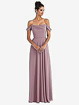 Alt View 1 Thumbnail - Dusty Rose Off-the-Shoulder Draped Neckline Maxi Dress