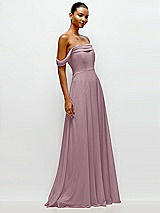 Side View Thumbnail - Dusty Rose Off-the-Shoulder Draped Neckline Maxi Dress