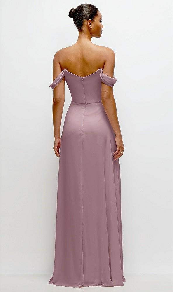 Back View - Dusty Rose Off-the-Shoulder Draped Neckline Maxi Dress