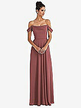 Alt View 1 Thumbnail - English Rose Off-the-Shoulder Draped Neckline Maxi Dress