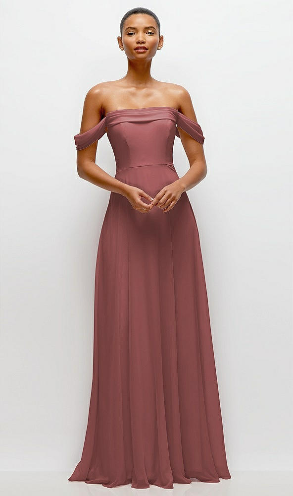 Front View - English Rose Off-the-Shoulder Draped Neckline Maxi Dress