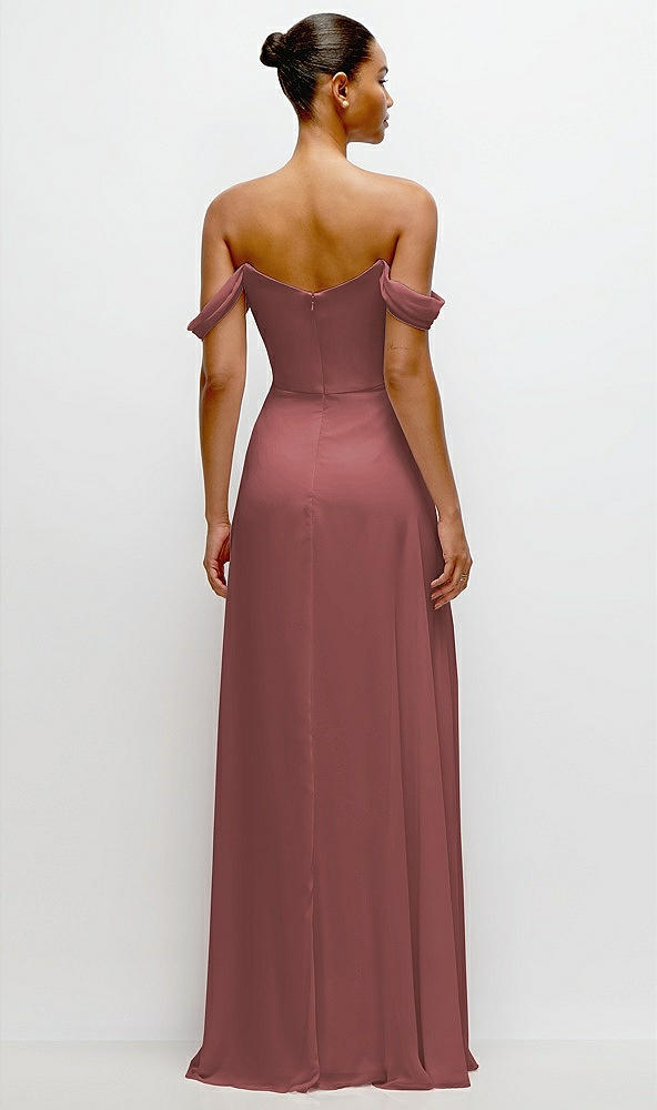 Back View - English Rose Off-the-Shoulder Draped Neckline Maxi Dress