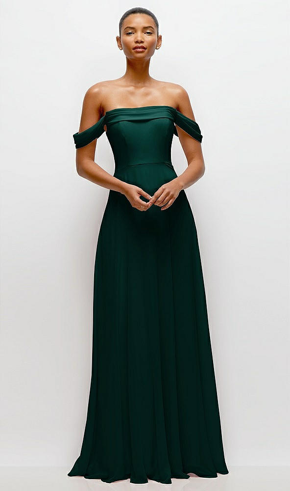 Front View - Evergreen Off-the-Shoulder Draped Neckline Maxi Dress