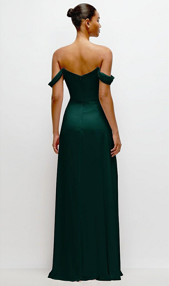 Back View - Evergreen Off-the-Shoulder Draped Neckline Maxi Dress