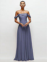 Front View Thumbnail - French Blue Off-the-Shoulder Draped Neckline Maxi Dress