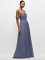 Side View Thumbnail - French Blue Off-the-Shoulder Draped Neckline Maxi Dress