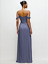 Rear View Thumbnail - French Blue Off-the-Shoulder Draped Neckline Maxi Dress