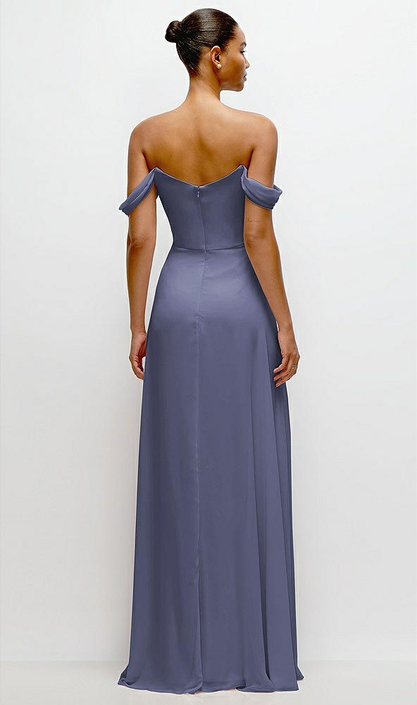 Back View - French Blue Off-the-Shoulder Draped Neckline Maxi Dress