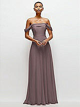 Front View Thumbnail - French Truffle Off-the-Shoulder Draped Neckline Maxi Dress