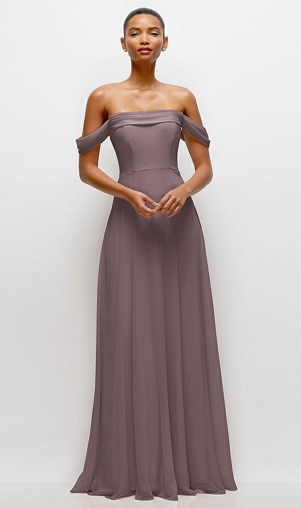 Front View - French Truffle Off-the-Shoulder Draped Neckline Maxi Dress