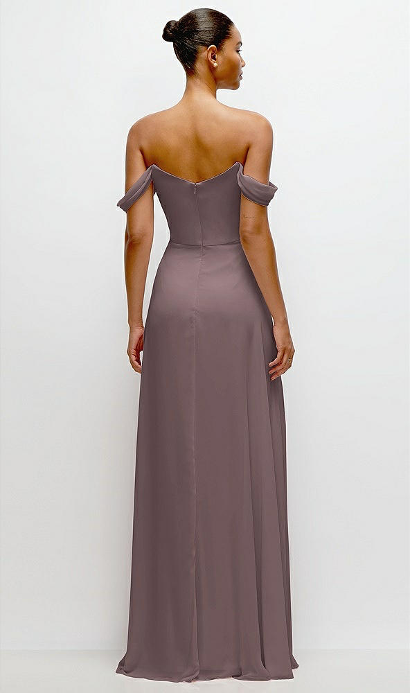 Back View - French Truffle Off-the-Shoulder Draped Neckline Maxi Dress