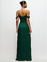 Rear View Thumbnail - Hunter Green Off-the-Shoulder Draped Neckline Maxi Dress