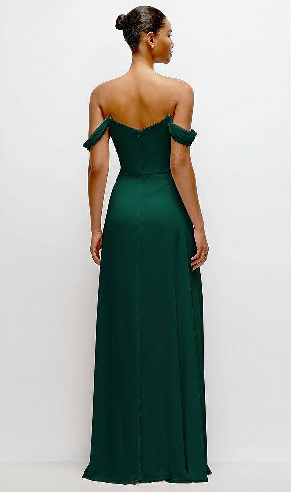 Back View - Hunter Green Off-the-Shoulder Draped Neckline Maxi Dress