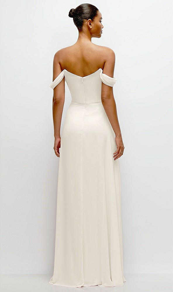 Back View - Ivory Off-the-Shoulder Draped Neckline Maxi Dress