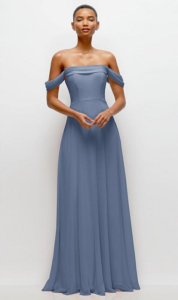 Front View - Larkspur Blue Off-the-Shoulder Draped Neckline Maxi Dress