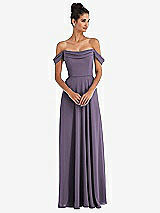 Alt View 1 Thumbnail - Lavender Off-the-Shoulder Draped Neckline Maxi Dress