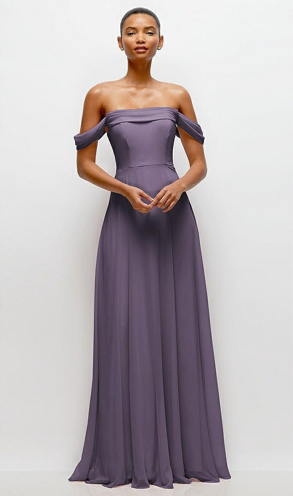 Front View - Lavender Off-the-Shoulder Draped Neckline Maxi Dress