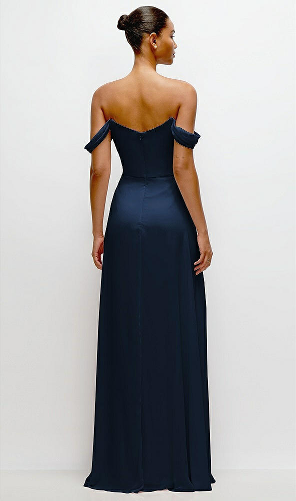 Back View - Midnight Navy Off-the-Shoulder Draped Neckline Maxi Dress