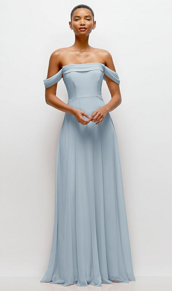 Front View - Mist Off-the-Shoulder Draped Neckline Maxi Dress