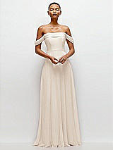 Front View Thumbnail - Oat Off-the-Shoulder Draped Neckline Maxi Dress