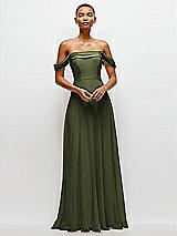 Front View Thumbnail - Olive Green Off-the-Shoulder Draped Neckline Maxi Dress