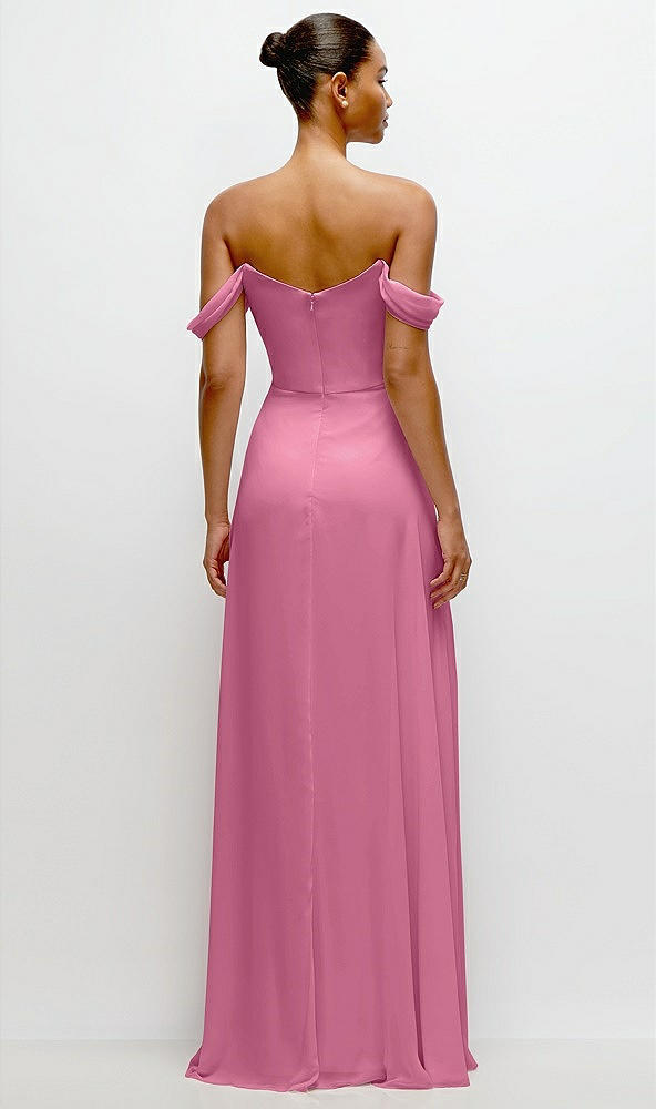 Back View - Orchid Pink Off-the-Shoulder Draped Neckline Maxi Dress