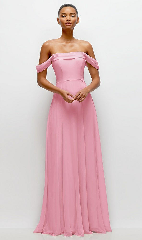 Front View - Peony Pink Off-the-Shoulder Draped Neckline Maxi Dress