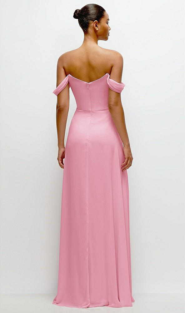 Back View - Peony Pink Off-the-Shoulder Draped Neckline Maxi Dress