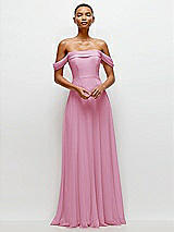 Front View Thumbnail - Powder Pink Off-the-Shoulder Draped Neckline Maxi Dress