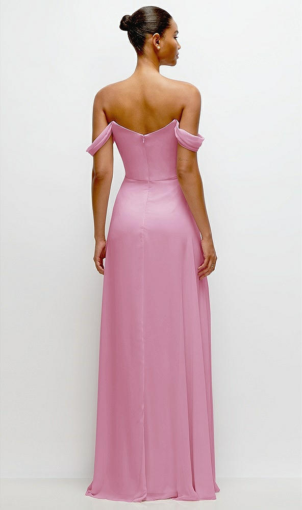 Back View - Powder Pink Off-the-Shoulder Draped Neckline Maxi Dress