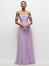 Front View Thumbnail - Pale Purple Off-the-Shoulder Draped Neckline Maxi Dress