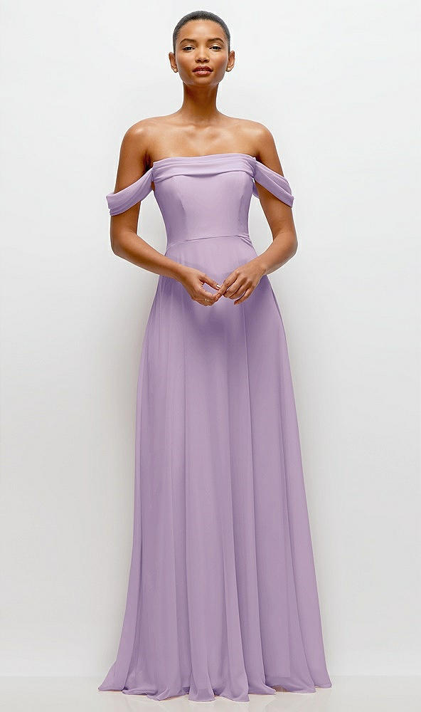 Front View - Pale Purple Off-the-Shoulder Draped Neckline Maxi Dress