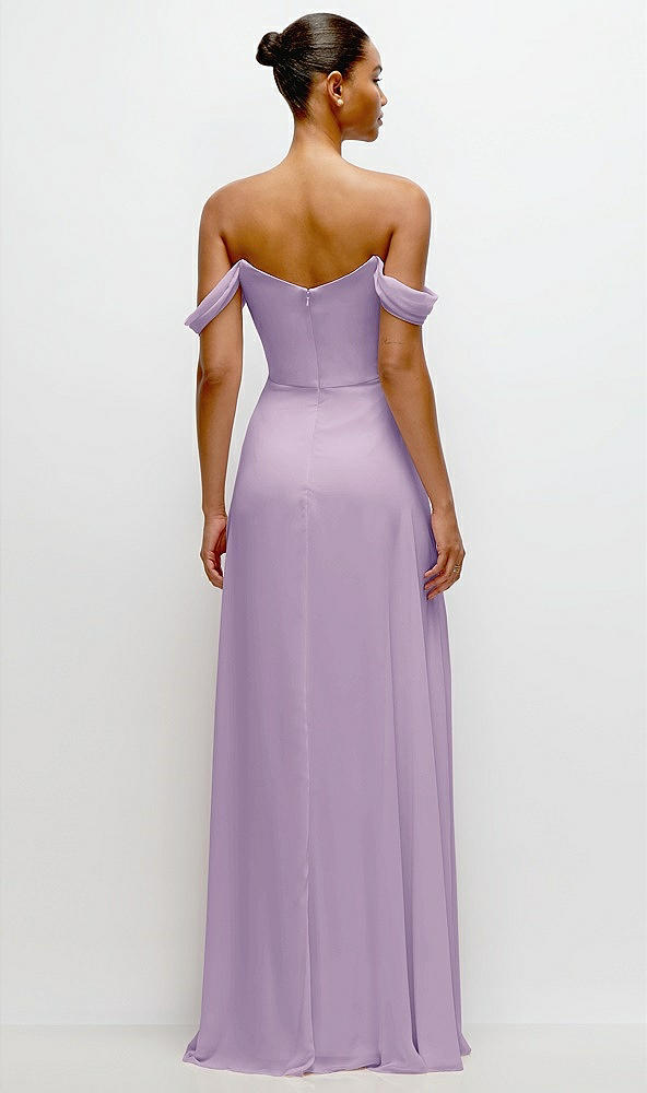 Back View - Pale Purple Off-the-Shoulder Draped Neckline Maxi Dress