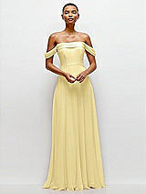 Front View Thumbnail - Pale Yellow Off-the-Shoulder Draped Neckline Maxi Dress