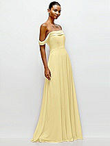 Side View Thumbnail - Pale Yellow Off-the-Shoulder Draped Neckline Maxi Dress