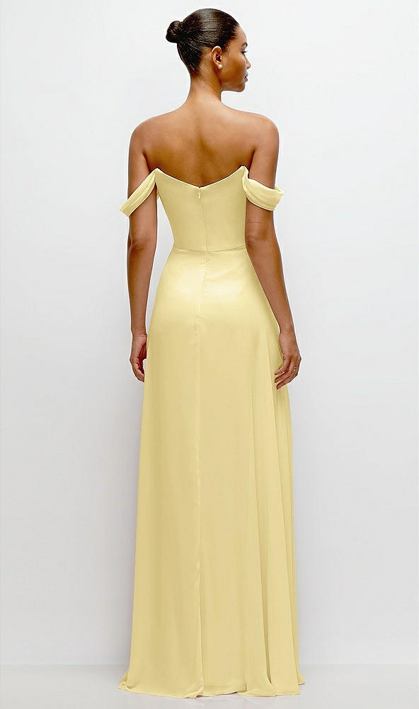 Back View - Pale Yellow Off-the-Shoulder Draped Neckline Maxi Dress