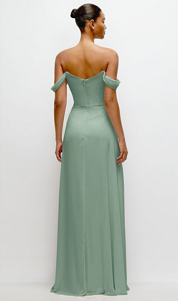 Back View - Seagrass Off-the-Shoulder Draped Neckline Maxi Dress