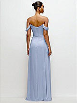 Rear View Thumbnail - Sky Blue Off-the-Shoulder Draped Neckline Maxi Dress